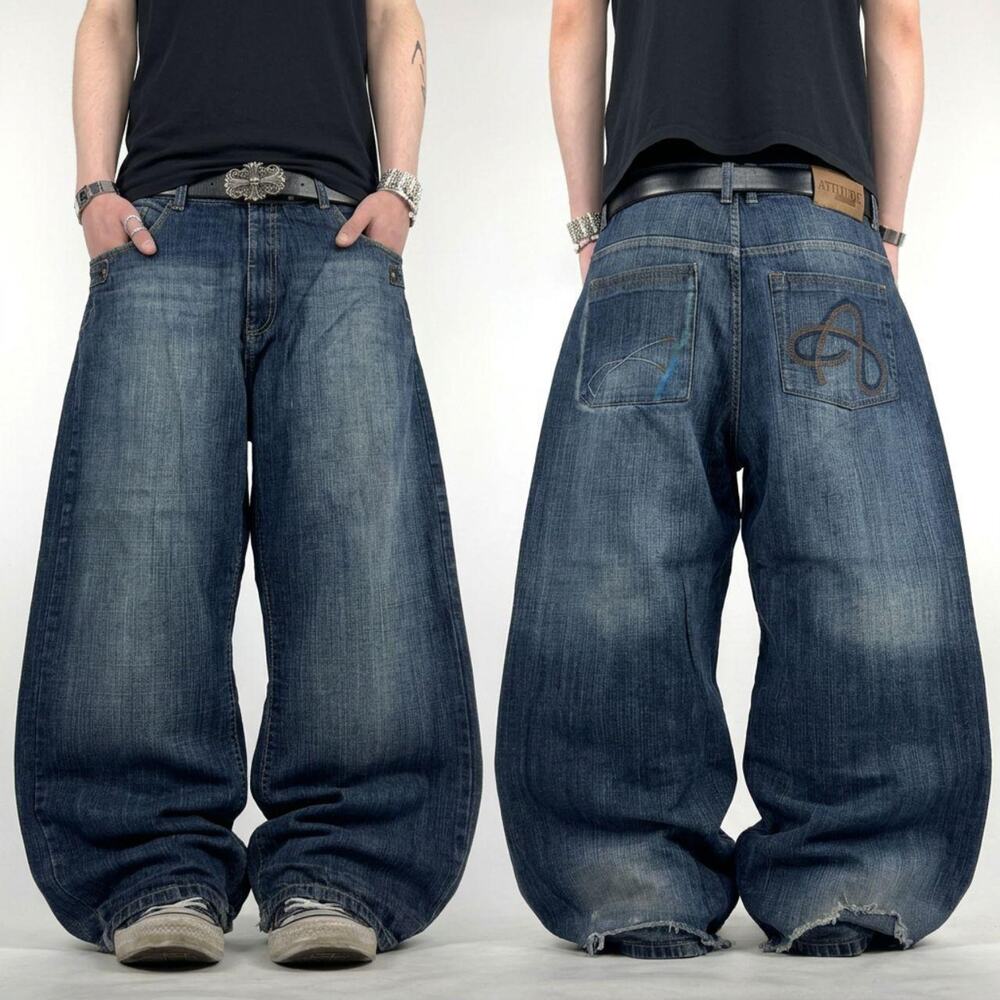 Vintage y2k dark wash grunge archive faded embroidered baggy rare jeans